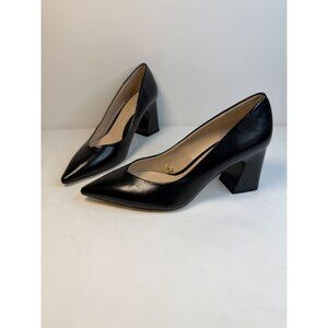 Zara Basic Collection Women Size 7.5 Black Leather Block Heel Pumps Modern Dress